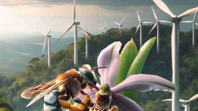 Amazon's Orchid Bees and Wind Energy: Balancing Biodiversity and Renewable Energy, Concept art for illustrative purpose, tags: die der windenergie orchideenbienen und - Monok